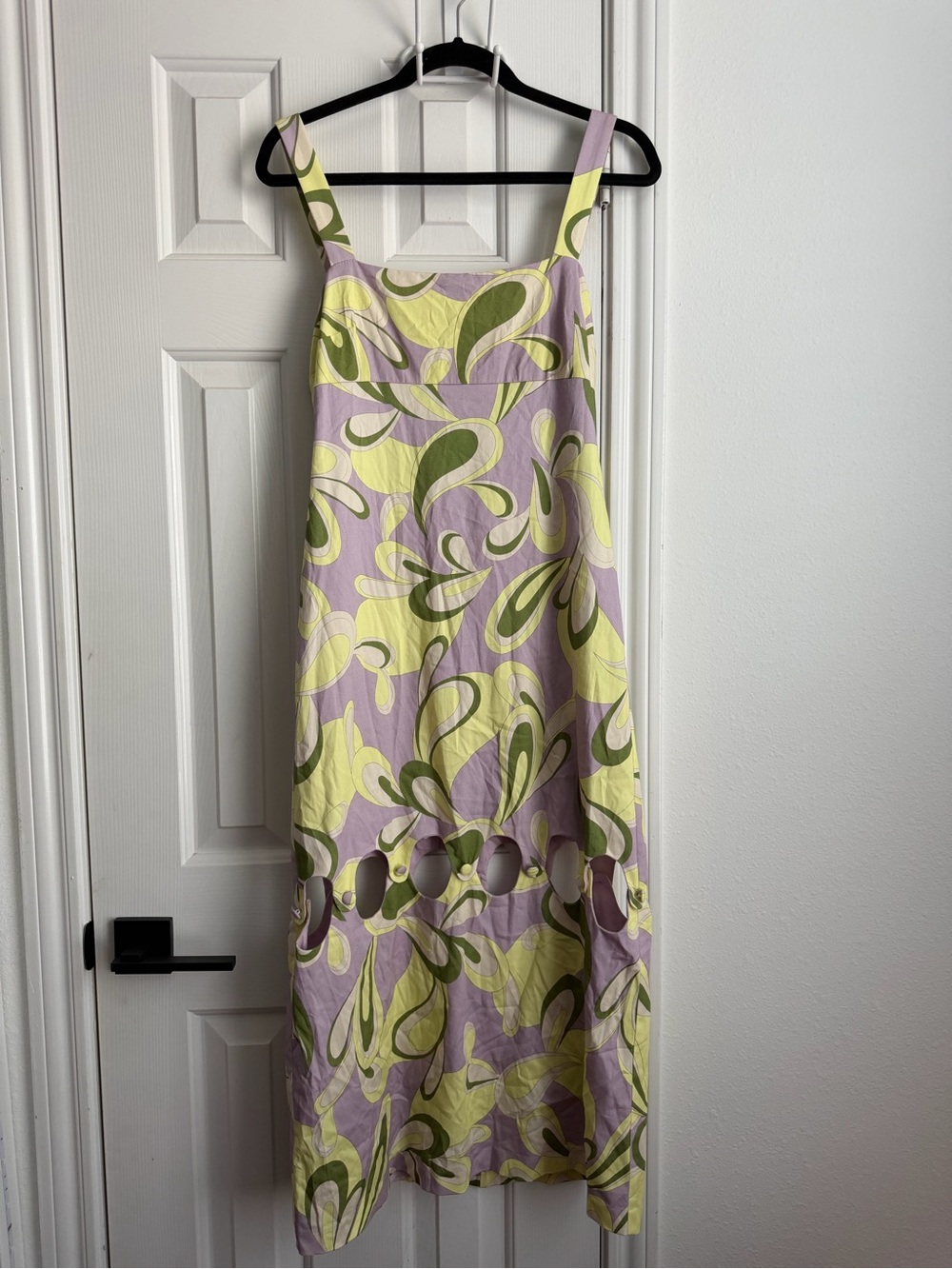 ANTONIO MELANI Lavender Maxi Dress with Olive & Pale Yellow Swirl Print